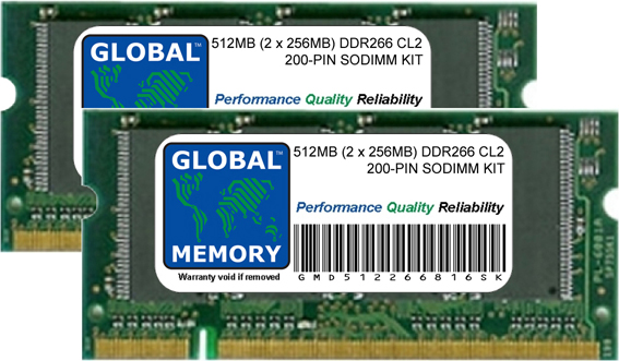 512MB (2 x 256MB) DDR 266MHz PC2100 200-PIN SODIMM MEMORY RAM KIT FOR ADVENT LAPTOPS/NOTEBOOKS